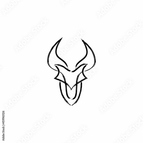 Goat head logo with brush line style. Animal logo vector illustration.