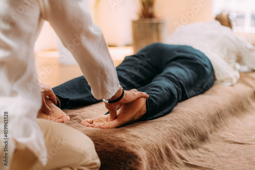 Shiatsu Foot Massage. Therapist Massaging the Kidney Meridian