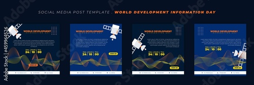 Set of social media post template with Satellite and signal wave design. World Development information day template design.