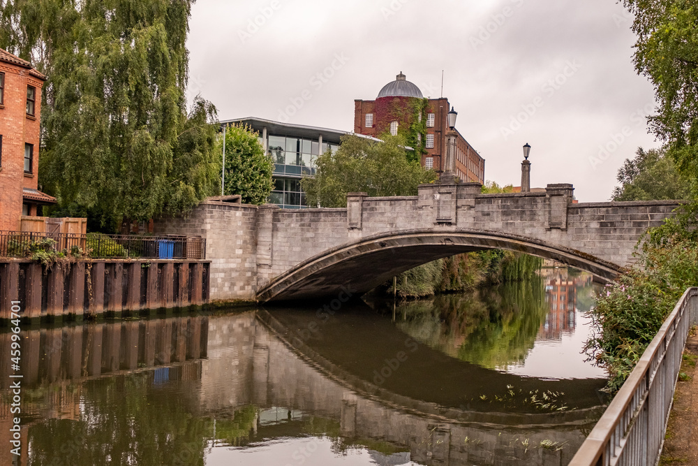 Norwich, Norfolk, UK – September 11 2021. White Friar’s bridge over the River Wensum in the city centre