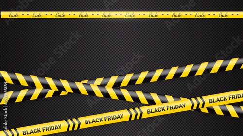Black Friday warning tapes, ribbobs. Template for black Friday sale. Background with danger tapes, police ribbon sign variation. Vector illustration.