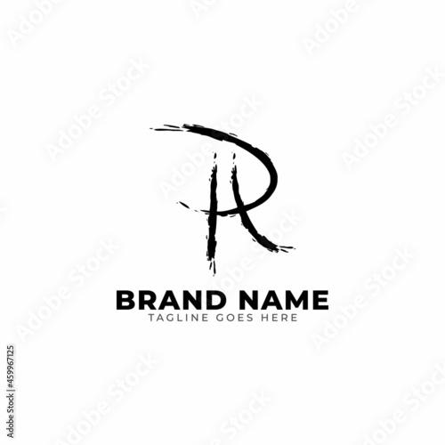 Letter RH Monogram Logo Design Minimal with Brush Line Style.
