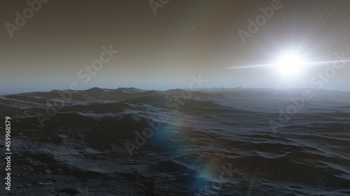 realistic surface of an alien planet  view from the surface of an exo-planet 3d illustration