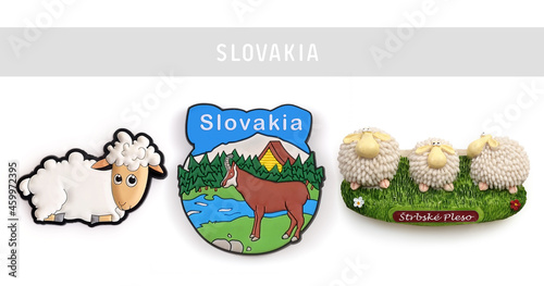 Magnetic souvenir from Slovakia. Translation of the inscription: name of a mountain lake Shtrbske Pleso photo