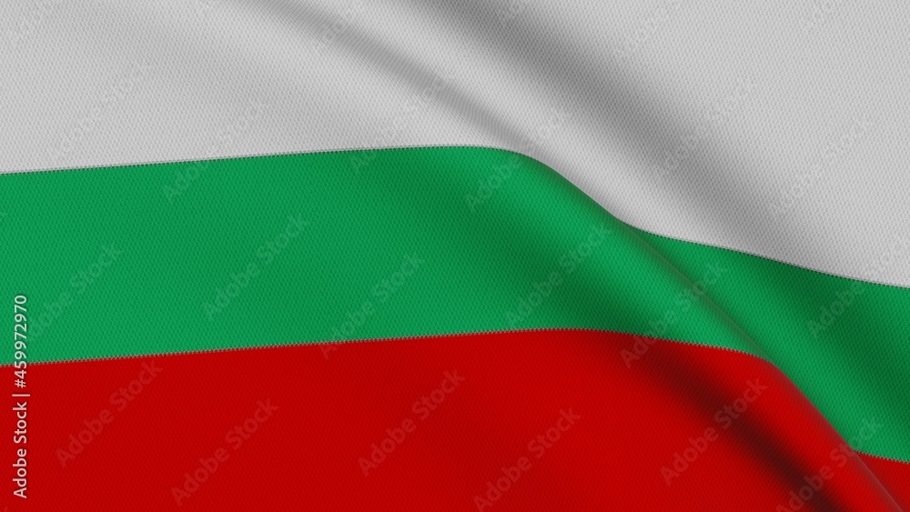 Flag of Bulgaria. Close-up of a flag flying in the wind. 3D rendering Flag of Bulgaria. Close-up of a flag flying in the wind. 3D rendering