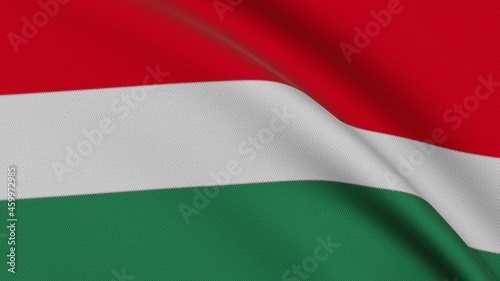 Flag of Hungary. Close-up of a flag flying in the wind. 3D rendering 