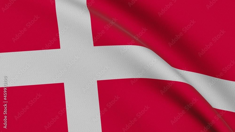 Fototapeta premium Flag of Denmark. Close-up of a flag flying in the wind. 3D rendering