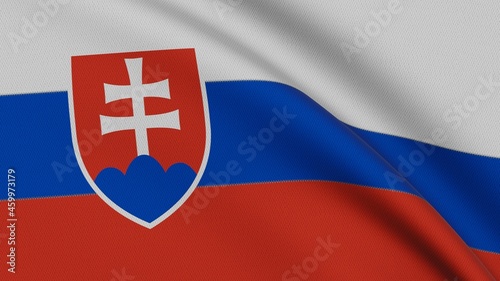 Flag of Slovakia. Close-up of a flag flying in the wind. 3D rendering 