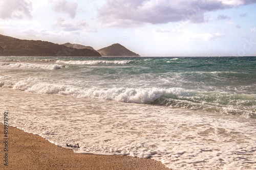 Spiaggia di capo bianco beach on a stormy day, located near Portoferraio, Isola D' Elba (Elba Island), Tuscany (Toscana), Italy 