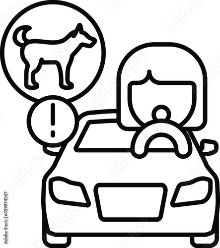 line vector icon, car accident, animals in the car