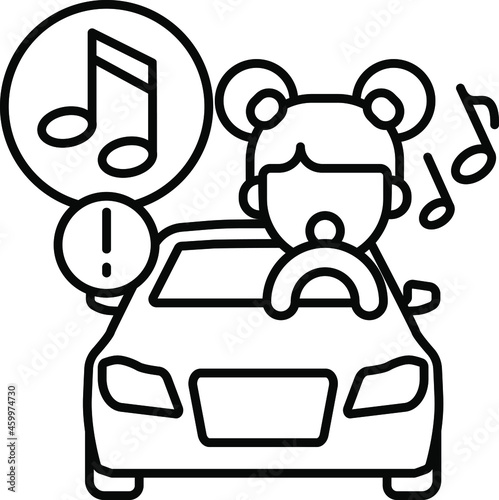 line vector icon, car accident, listening to music