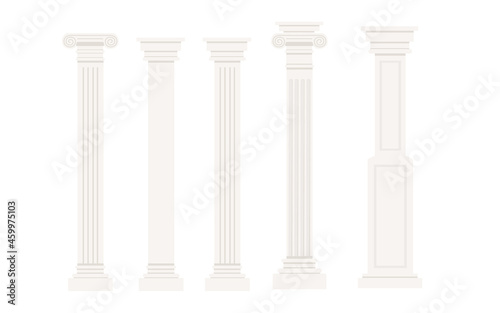 Set of ancient roman and greece white columns vector illustration on white background