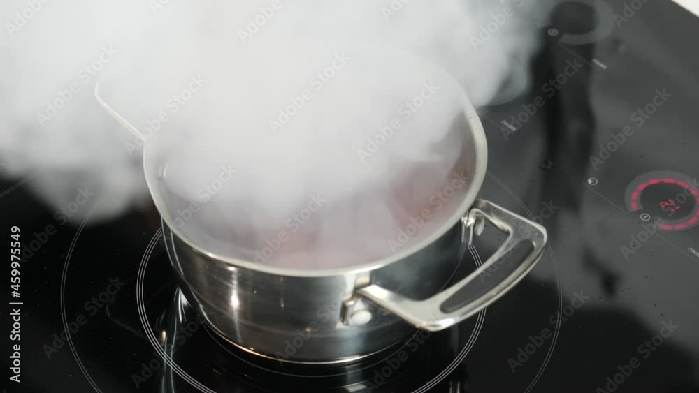 Chef cook adds alcohol in bunch of pepper grain in pot. Red wine and spice boiling, restaurant cuisine preparation of side dish, garnish or topping sauce. Wine pouring before simmering with herbs. Chef cook adds alcohol in bunch of pepper grain in pot. Red wine and spice boiling, restaurant cuisine preparation of side dish, garnish or topping sauce. Wine pouring before simmering with herbs.