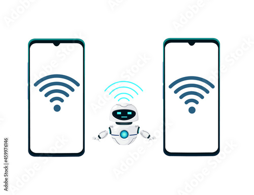 Modern robot mascot wifi help assistant concept vector illustration on white background
