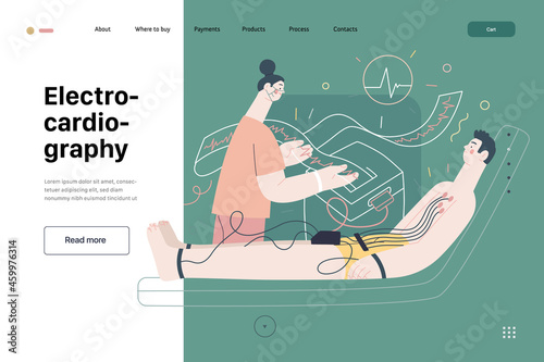 ECG electrocardiography - medical tests web template. Modern flat vector