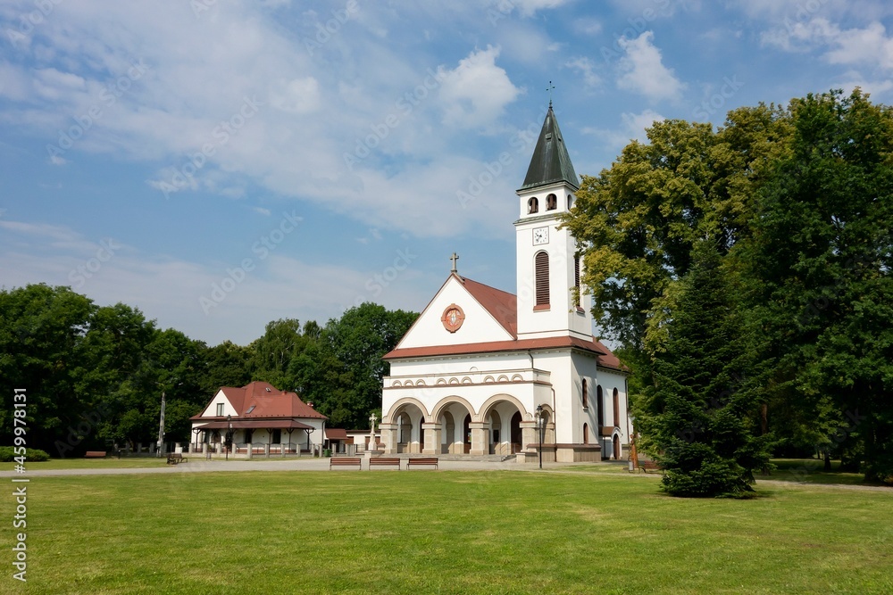 Landscape in Ostrava-Poruba with building of Kostel Krista Krale church