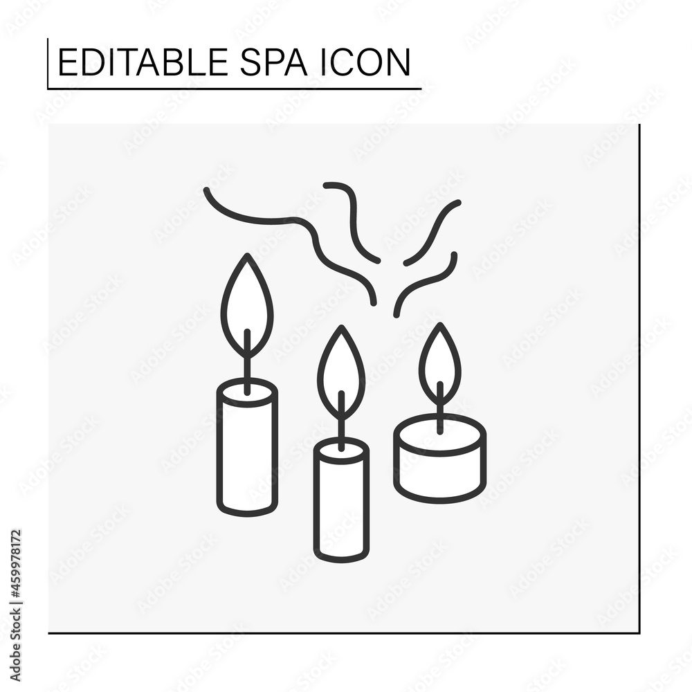 Therapeutic candles line icon. Essential oils candles reduce anxiety and stress. Aromatherapy. Cosmetology. Spa concept. Isolated vector illustration. Editable stroke