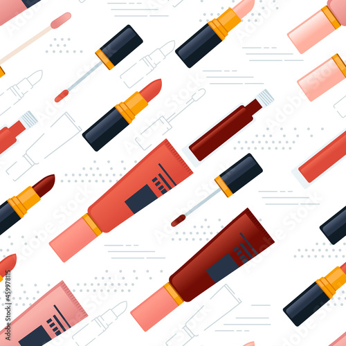 Seamless pattern of cosmetic items vector illustration on white background