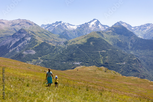 Mother and daughter hiking