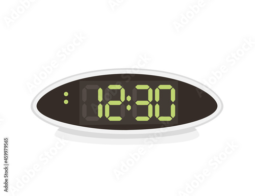 Modern alarm clock with digital display and green numbers vector illustration on white background