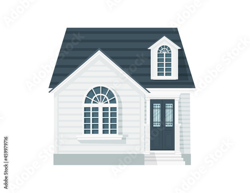 Cottage house with door and window blue color residential building vector illustration on white background © Alfmaler