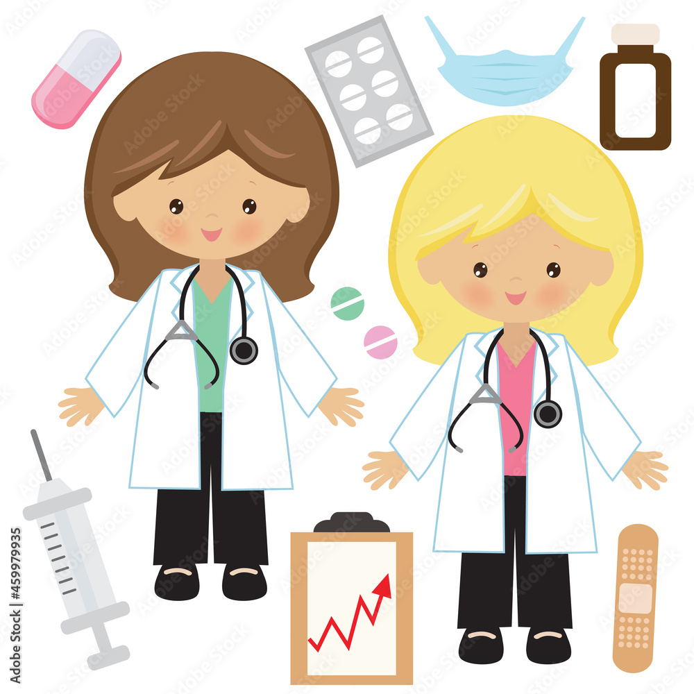Cute doctor girl vector cartoon illustration Cute doctor girl vector cartoon illustration