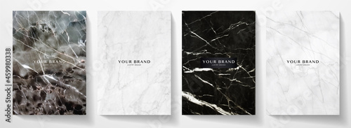 Elegant cover marble texture set. Vector background collection with black, white line pattern for invitation template, wedding card, menu design, note book