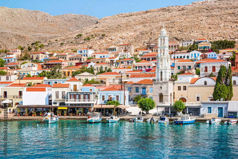 The picturesque island of Halki near Rhodes, part of the Dodecanese island chain, Greece
