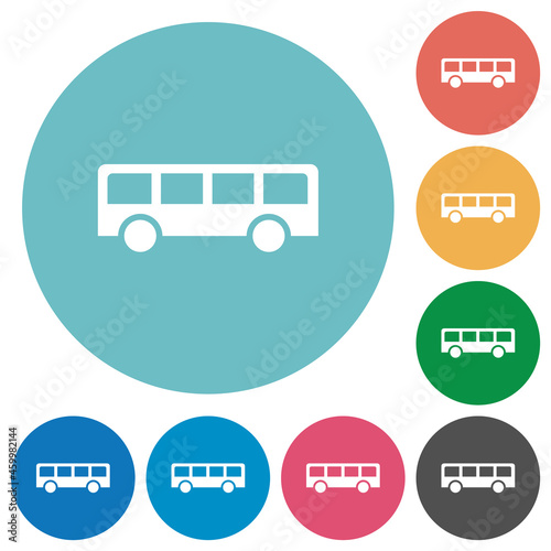 Bus side view flat round icons