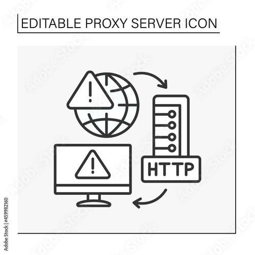 HTTP protocol line icon. Unsafe connections to global networks and computers. HTTP persistent connection. Proxy server concept. Isolated vector illustration. Editable stroke