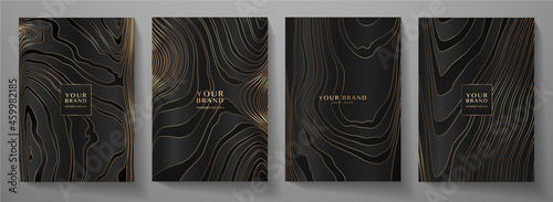 Modern elegant cover design set. Luxury fashionable background with black and gold line pattern. Elite premium vector template for menu, brochure, flyer layout, presentation