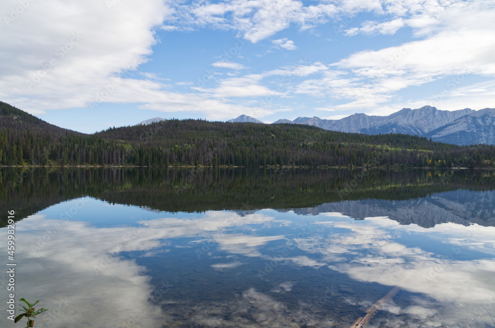 Partially Cloudy Sky over Pyramid Lake in Jasper, AB