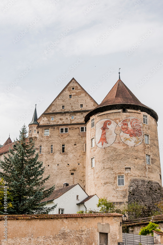 Porrentruy, Pruntrut, Schloss, Stadt, Altstadt, Schloss, Pruntrut,  Hahnenturm, Rundturm, Jura, Sommer, Herbst, Schweiz