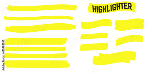 Yellow highlight marker lines. Highlighter strokes and drawing design.