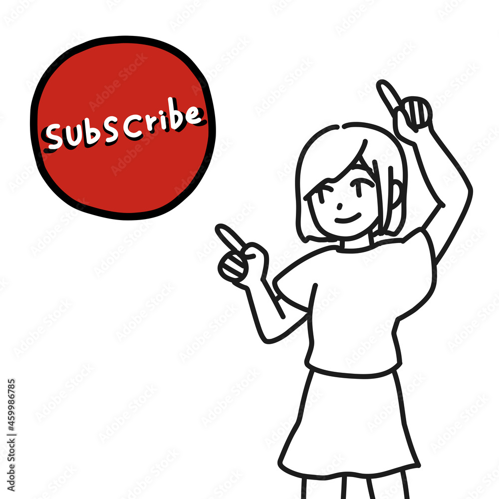 サブスク登録をお願いする女性（線画）