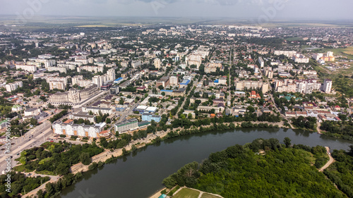 Aerial view of Tiraspol parliament with Lenin statue in an unrecognised communist country Transnistria in Moldova  photo