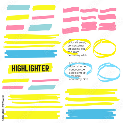 yellow colored highlighter. Brush pen underline. Yellow watercolor hand drawn highlight