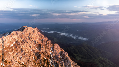 Aerial view of Piatra Craiului mountains national park, Romania