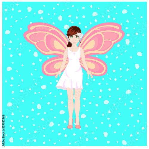 Cartoon beautiful fairy girl with wings