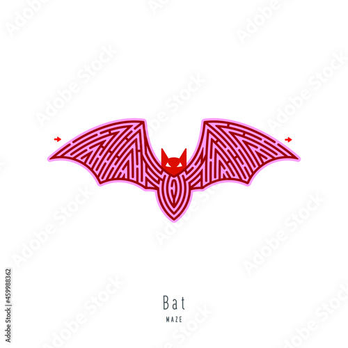 Abstract maze bat. Game for children and parents. Puzzle for kids. Labyrinth conundrum. Flat vector illustration isolated on white background. One Entrance, One Exit. Cartoon style.