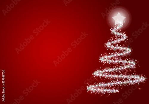 Fondo rojo navideño con árbol de navidad.