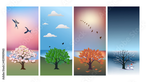 4 seasons landscape illustration fit iphone screen background