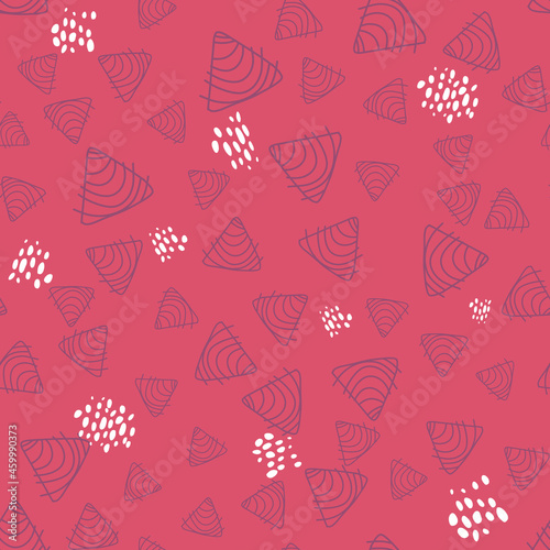 Vector seamless pattern with triangles. Abstract modern doodle background. Monochrome texture from brush strokes. pink white Hipster stylish design for wallpaper, wrapping paper, textile print. Flat.