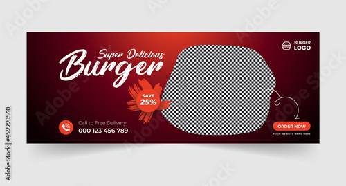 Burger Food menu and restaurant social media Facebook Cover banner template Premium Vector
