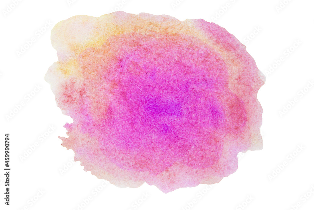 Stain of watercolor paint pink and purple isolated on white. Background for text. Illustration