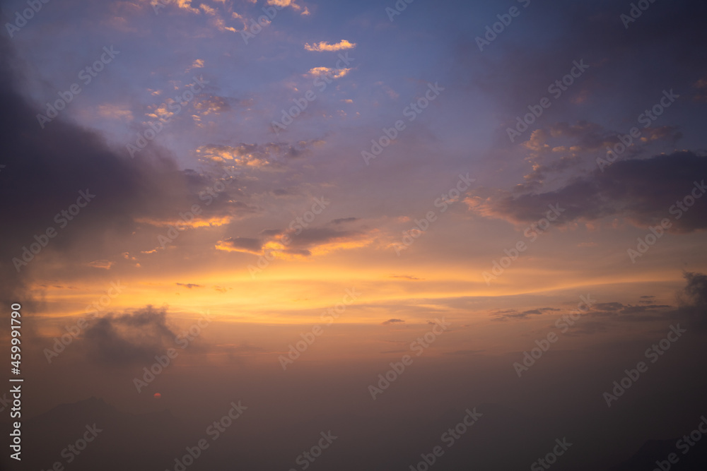 Beautiful sky evening beauty and Clouds at sunset , Panoramic scene view . Natural background 