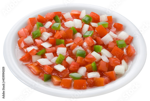 Quadro su tela Molho vinagrete com tomate, cebola e pimentão verde na tijela em fundo branco para recorte
