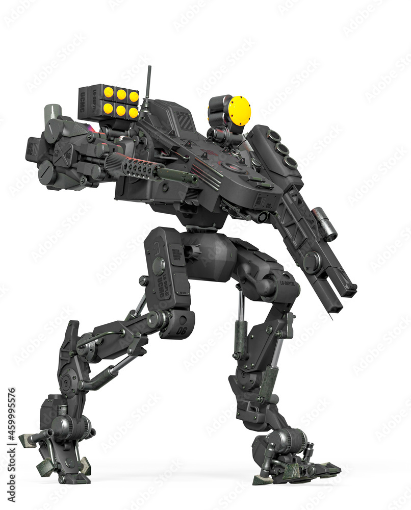 combat mech is walking