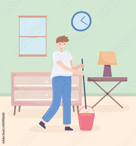 man with mop cleaning