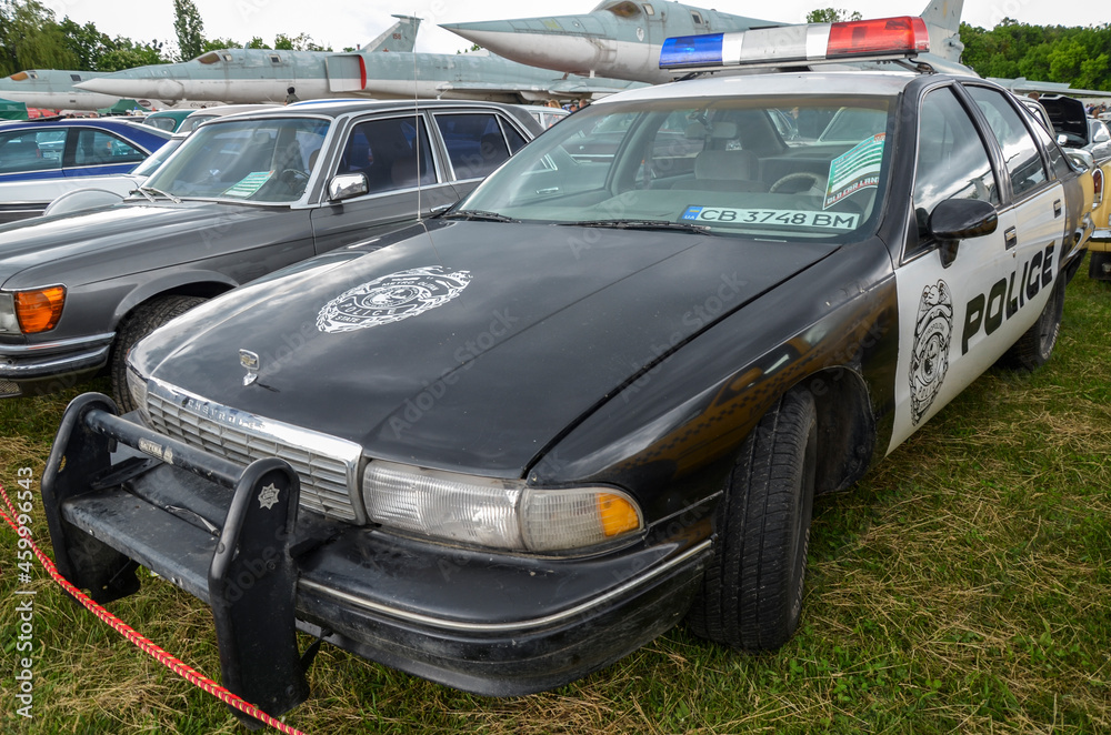 American old car chevrolet caprice police interceptor 1990 at Old Car Land.  About 900 old and exclusive cars of different world producers are presented  at the exhibition Stock Photo | Adobe Stock